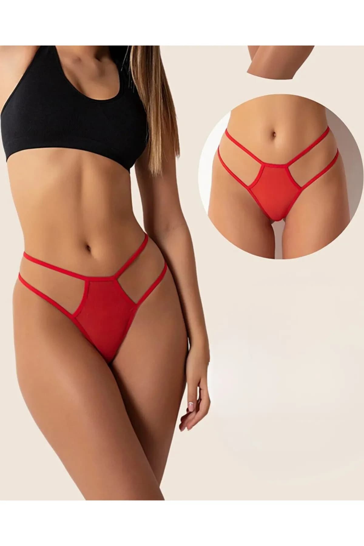Tegan Fantazi Kırmızı Seksi TÜL Kadın STRİNG - Fantezi Tanga MHS630037 - Görsel 1