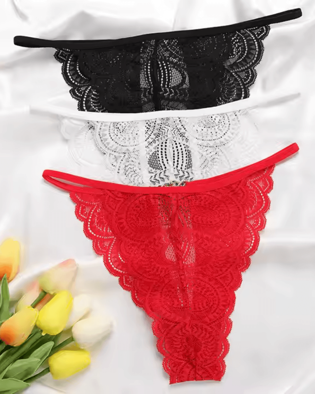 Tegan Büyük Beden Kadın 3'lü Dantel String - Tanga MHS630041-B - Görsel 1