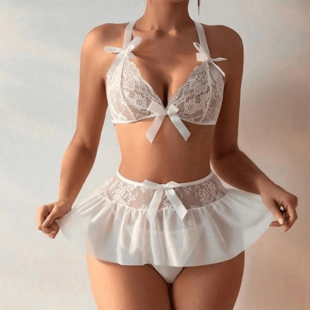 Tegan Fantazi Beyaz Dantelli Fiyonklu Seksi Babydol MHS639239 - 3