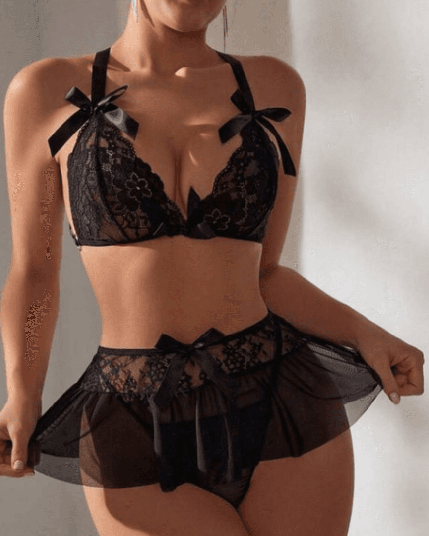 Mehsal Fantezi Siyah Dantelli Mini Etekli Babydoll MHS639242