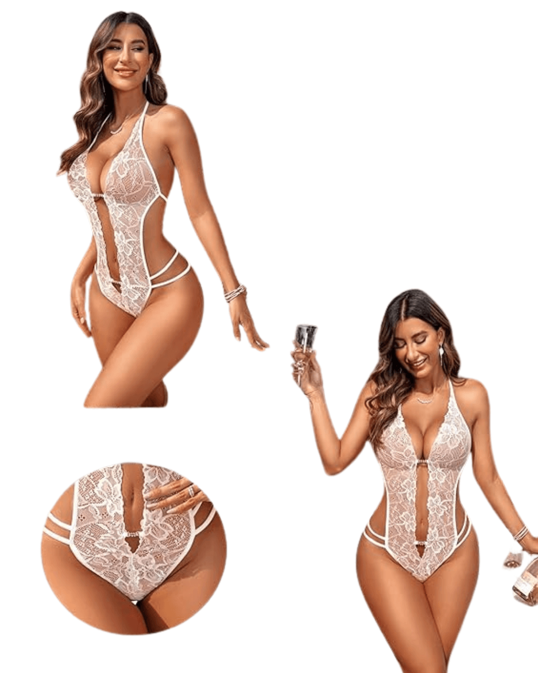 Tegan Fantezi Beyaz  Dantelli Zincirli Seksi Babydoll MHS639252 - 3