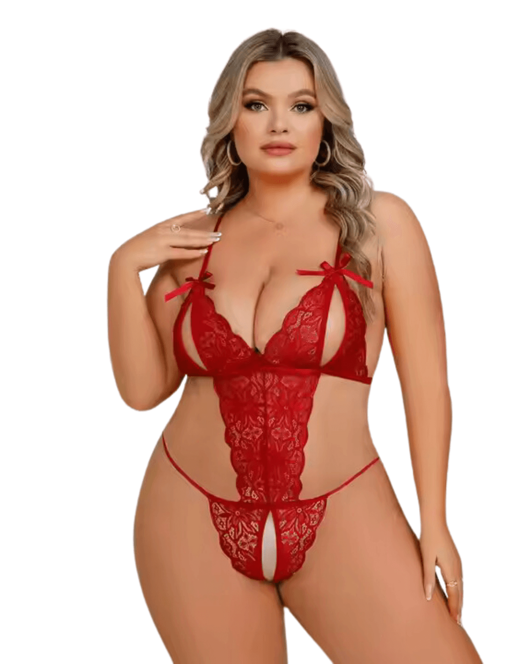 Tegan Büyük Beden Fantezi Kırmızı Dantelli Babydoll MHS639250