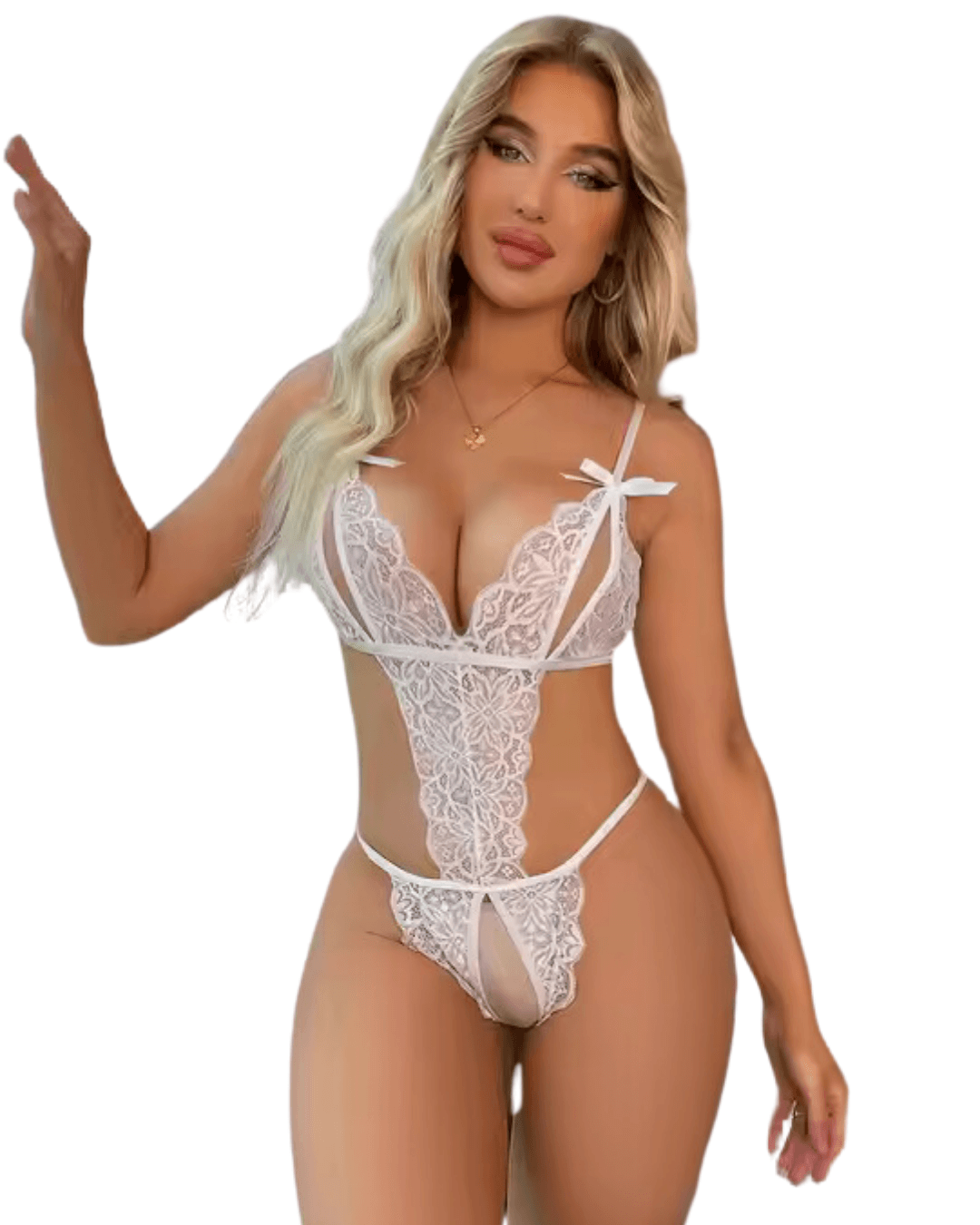 Tegan Büyük Beden Fantezi Beyaz Dantelli Babydoll MHS639248