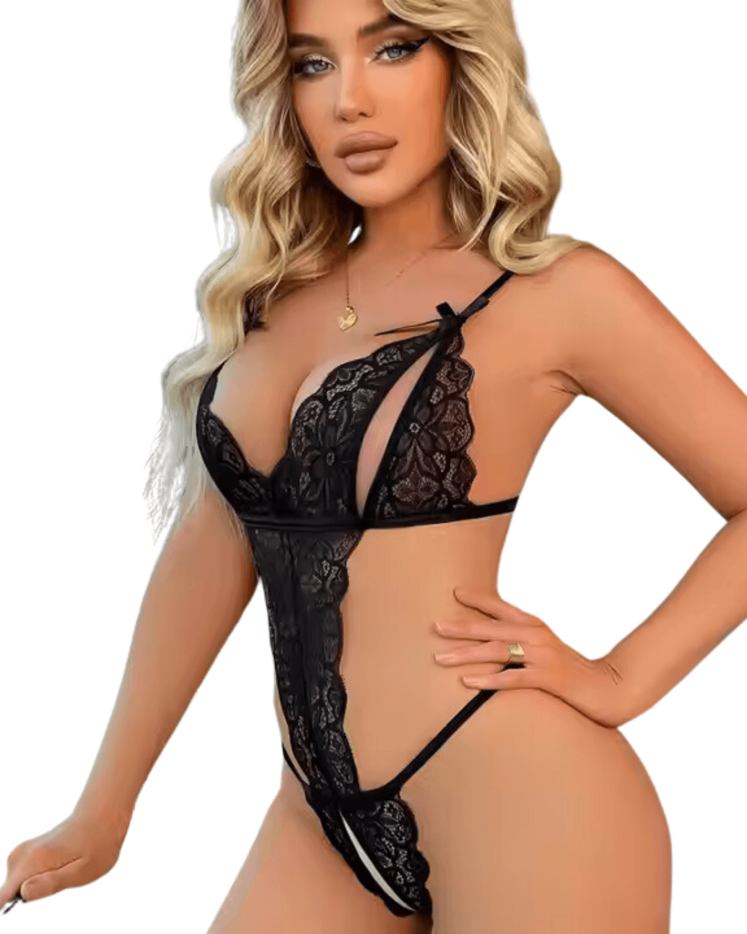Tegan Büyük Beden Fantezi Siyah Dantelli Babydoll MHS639249 - 2