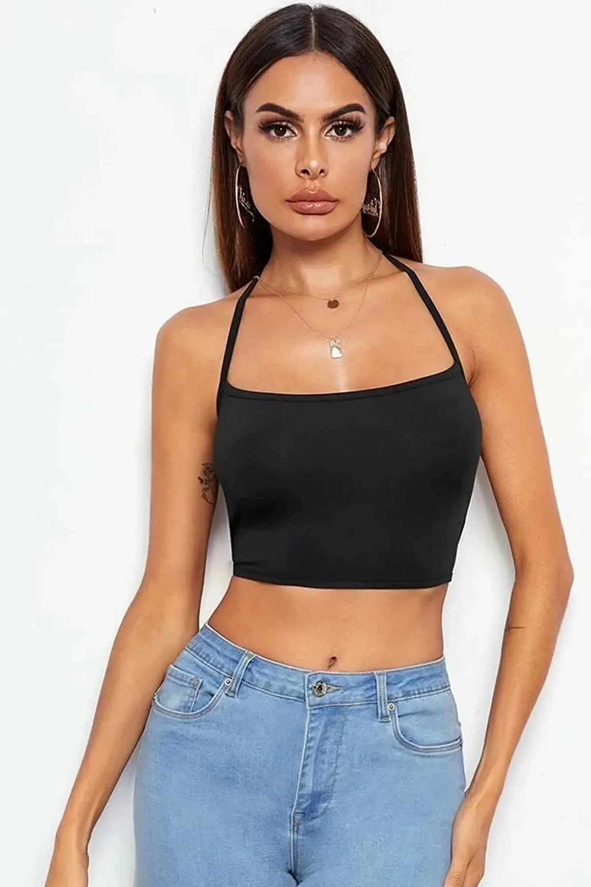 Tegan Kadın Sırtı Açık Siyah Belden Bağlamalı Crop Büstiyer MHS635441 - 3