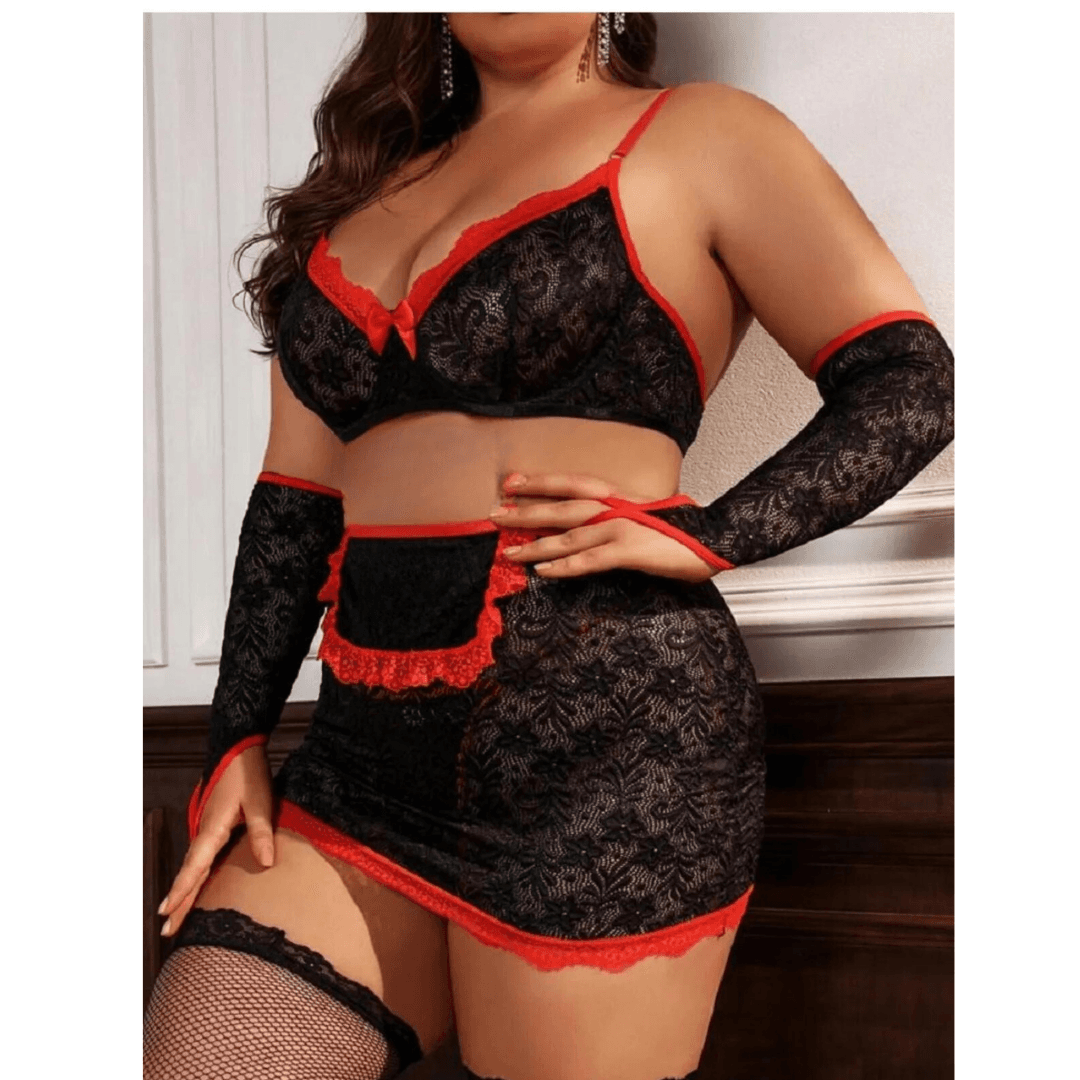 Mehsal Büyük Beden Fantazi Seksi Dantel Babydol Fantezi Gecelik (Çorapsız) MHS639233-B