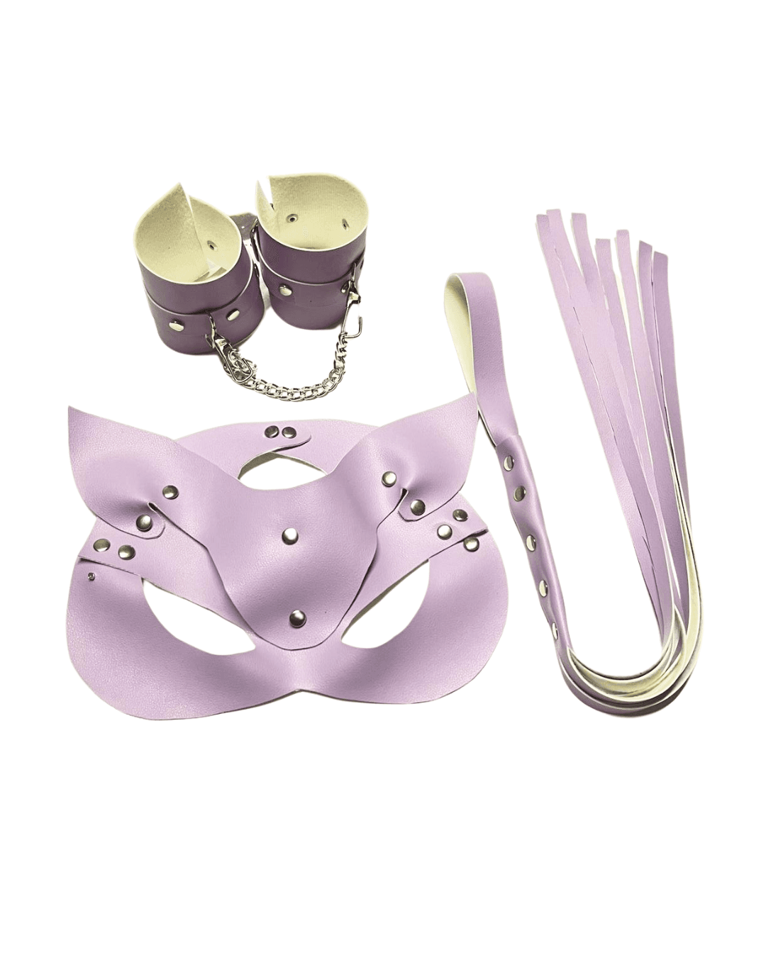 Tegan Fantezi Deri Seksi Lila Kedi Maske Kelepçe Kırbaç Seti ( 3’lü set) MHS635370