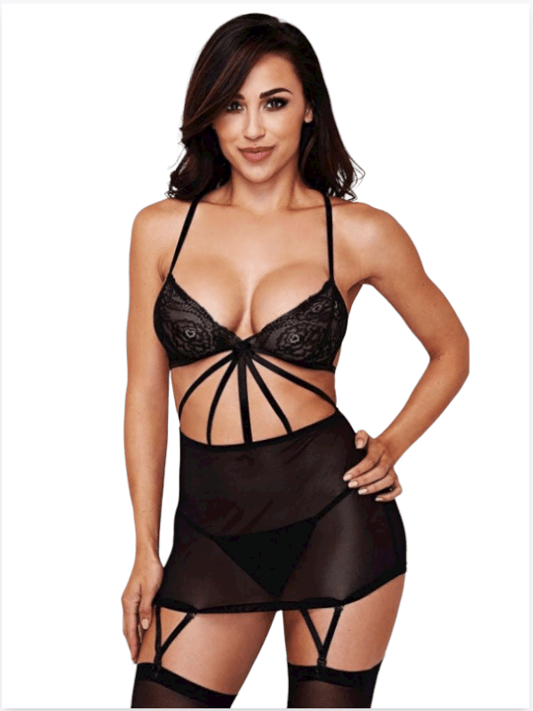 Mehsal Siyah Dantel Sütyenli Tül Etekli Jartiyer Takım MHS633255-K