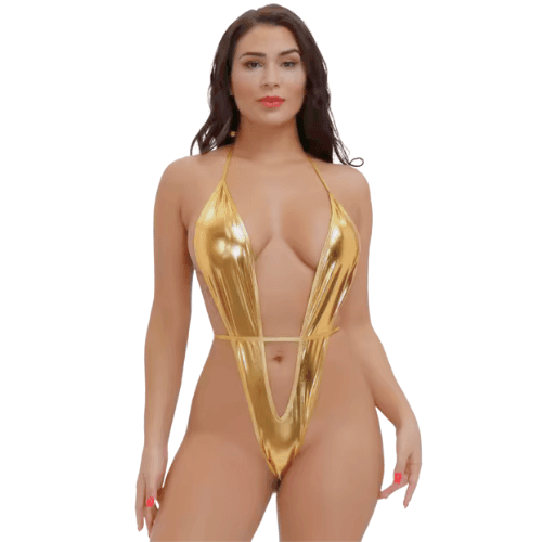 Tegan Büyük Beden Fantezi Altın Parlak Bodysouit MHS6310135-B - Görsel 1