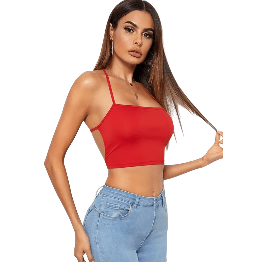 Tegan Kadın Sırtı Açık Kırmızı Belden Bağlamalı Crop Büstiyer MHS635441-K