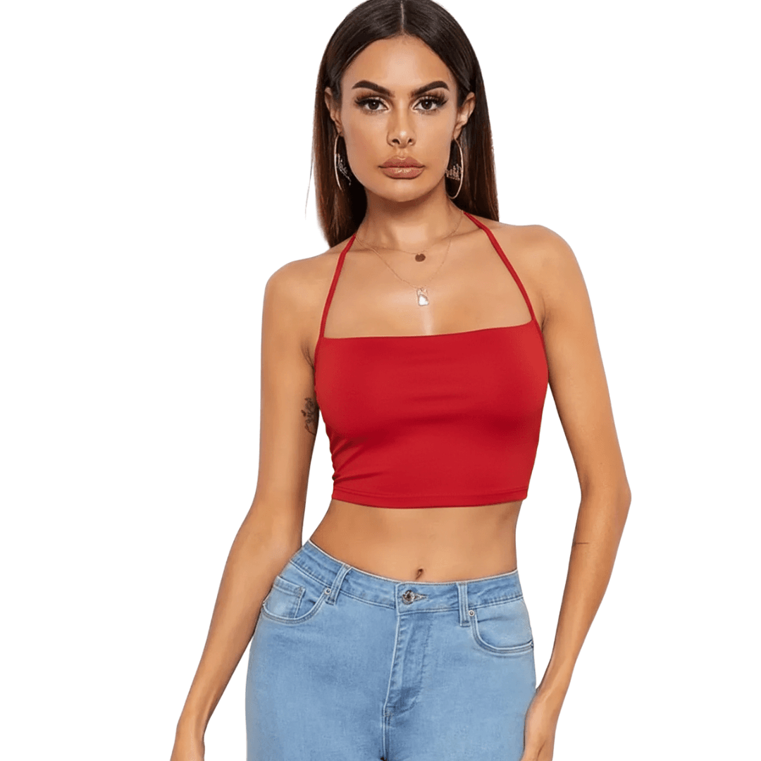 Tegan Kadın Sırtı Açık Kırmızı Belden Bağlamalı Crop Büstiyer MHS635441-K - 2