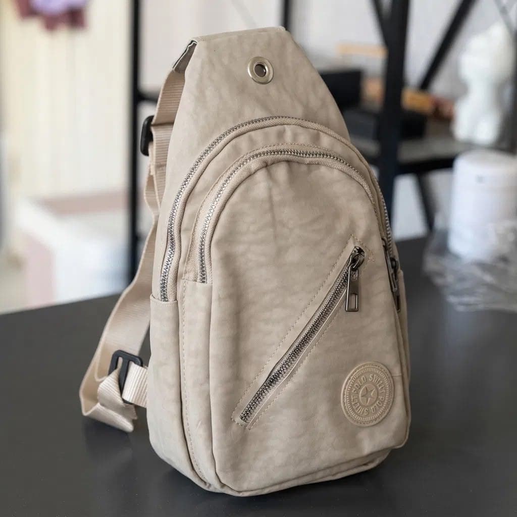 Su Geçirmez Kumaş Çapraz Göğüs Çantası 3 Gözlü Siyah Unisex Günlük Kullanım 15x26 cm - Görsel 1