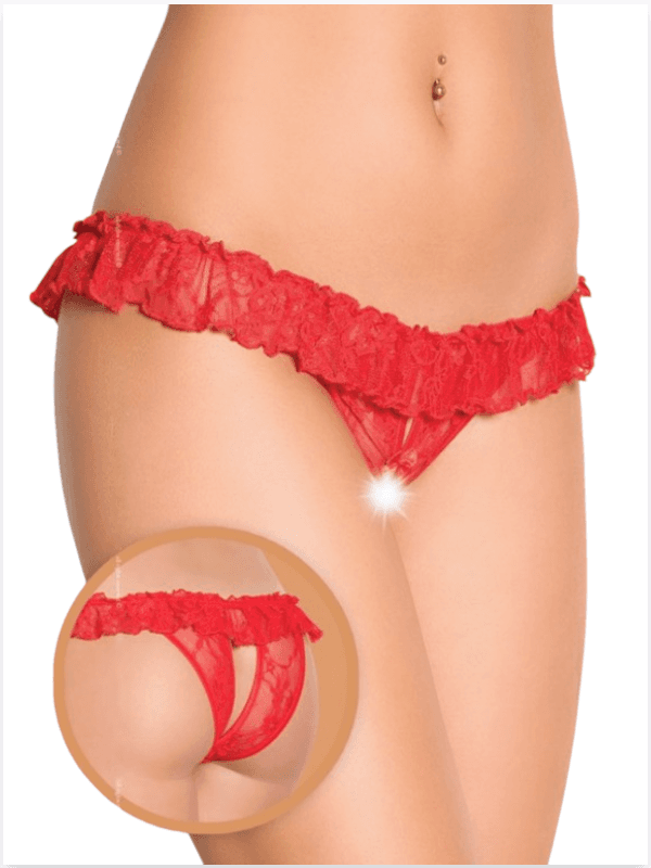 Tegan Fantezi Üstü Fırfırlı Ağı Açık Kırmızı Dantel Tanga - String MHS630020 - Görsel 1