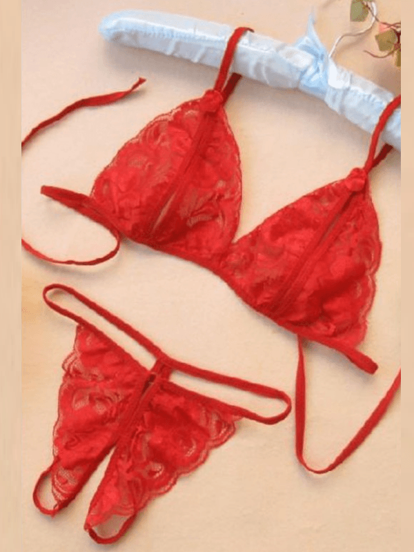 Tegan Fantezi Kırmızı Dantelli Seksi Sütyen Kilot Takım MHS639703 - Görsel 1