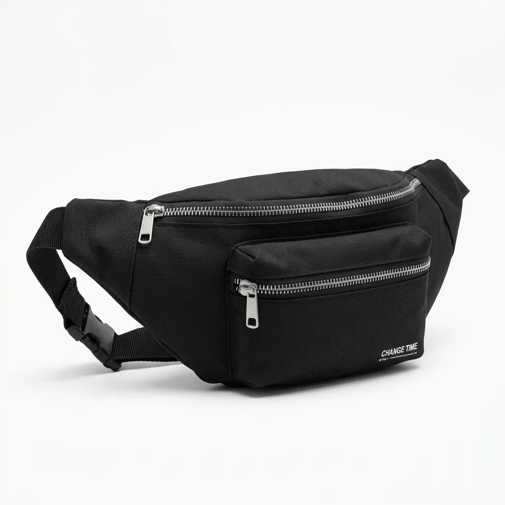Siyah Unisex Bel Çantası Çapraz Askılı Günlük Kullanım Fermuarlı 30x13 cm